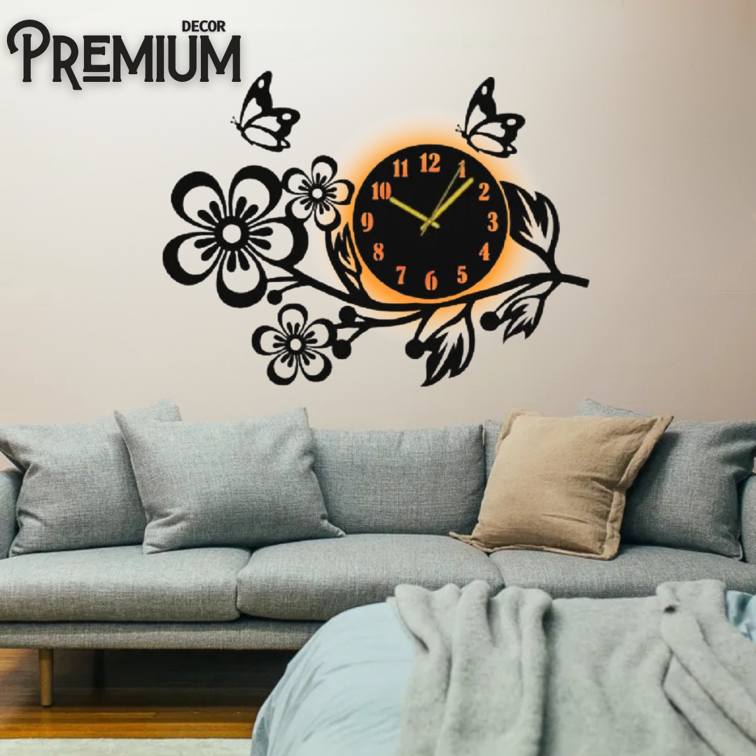 3d wooden Flower wall clock Wall decor for home Wall Decoration attractive Wooden Wall Art - With Light - Image 2