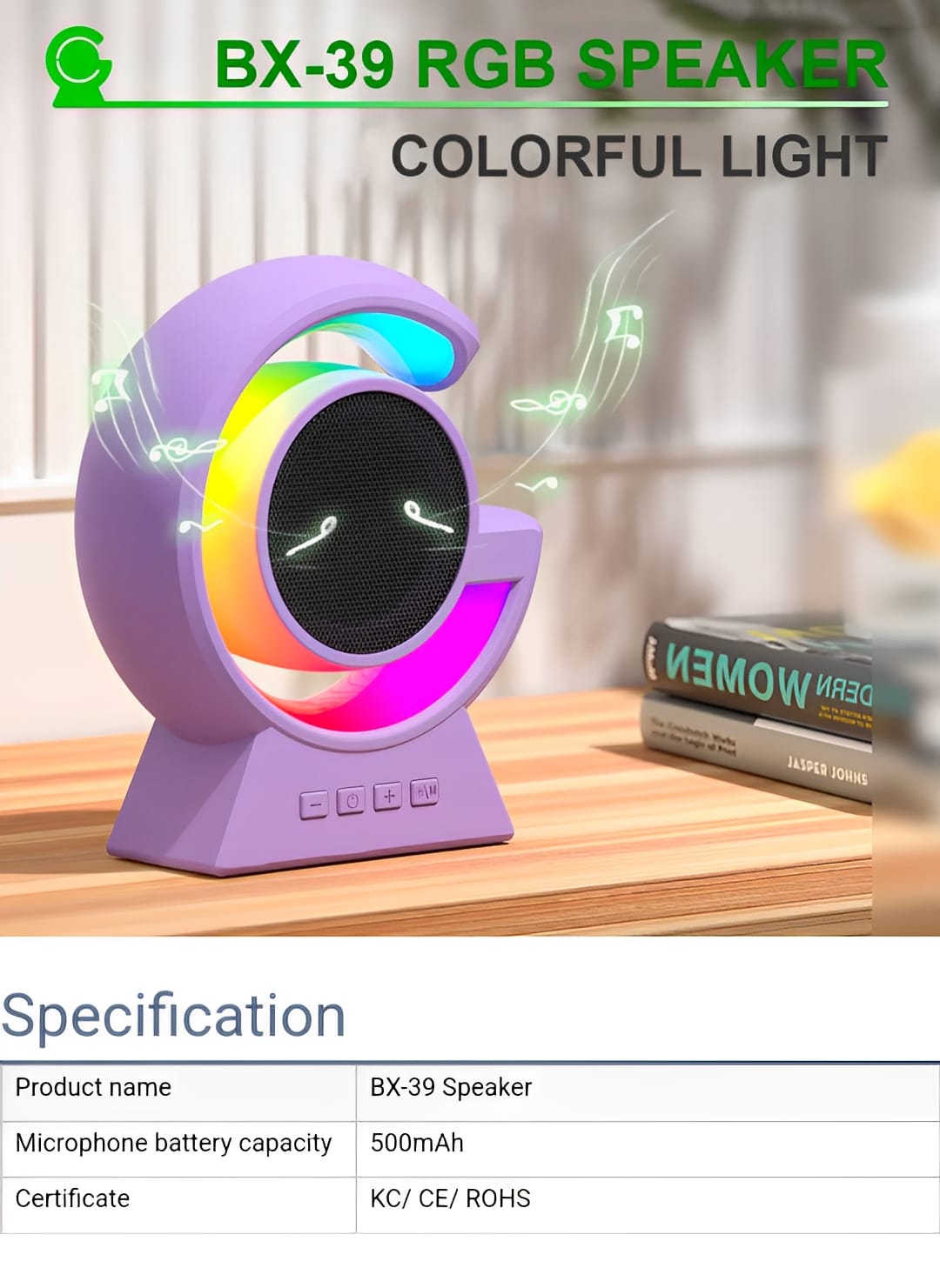 BX-39 Mini G Wireless Speaker with RGB Light & Wireless Charging – Portable Bluetooth 5.3 Speaker & Bedside Lamp - Image 4