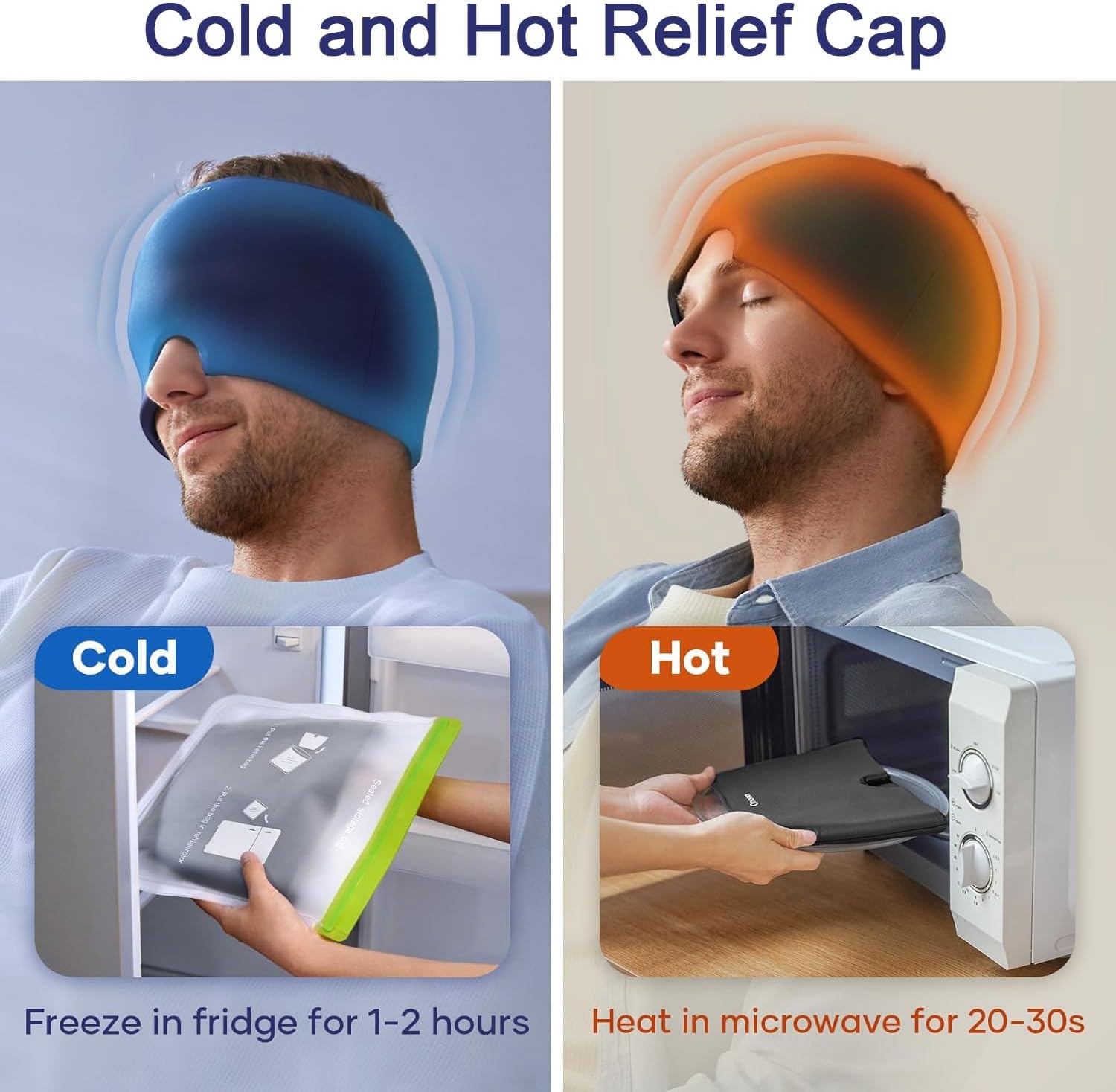 Migraine Relief Cap - Headache Relief Hat for Migraine Relief, Tension, One Size Fits All Headache Cap with Reusable Ice Gel Pack for Puffy Eyes, Stress Relief ( Random Color ) - Image 3