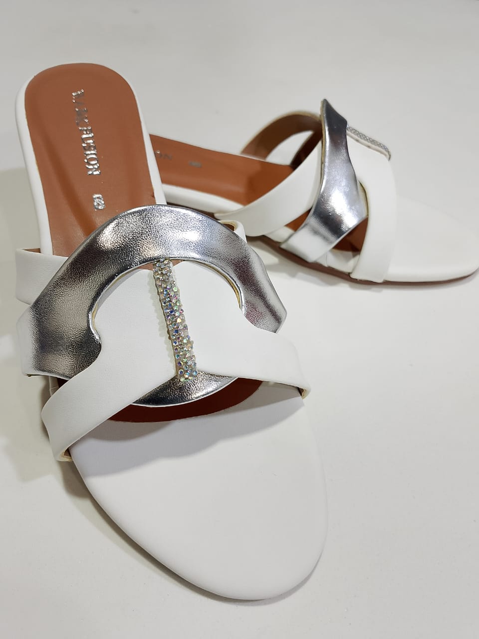 White & Silver Premium Slippers – Elegant Design, Comfy Feel & Stylish Look | Shine with every step — comfort, elegance and class in one perfect pair | Slipper | Slipper For Women (With Box) - Image 4