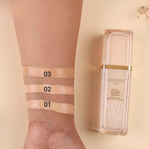 Emelie Paris SPF 50+ Foundation with Primer (30 ml) – Full Coverage, Waterproof, Matte Finish - Shade # 1 - Image 3