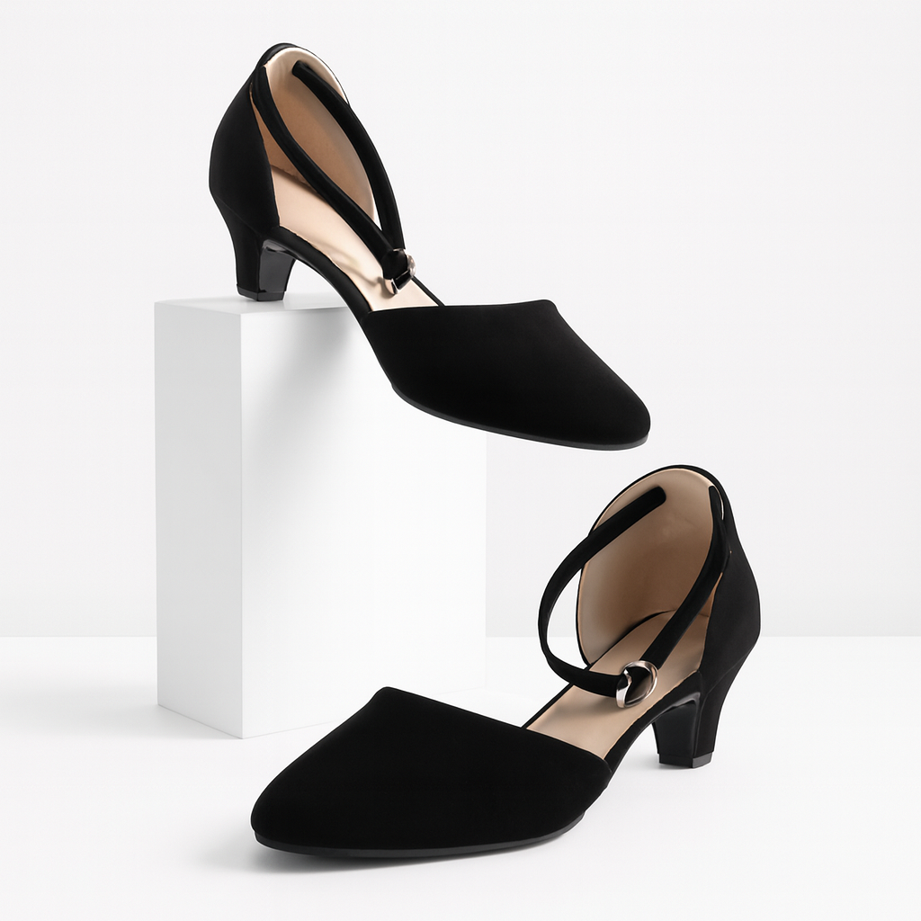 Stylish Velvet Heel Pump Shoes for Ladies – 2 Inch Elegant Party Wear Heels with box