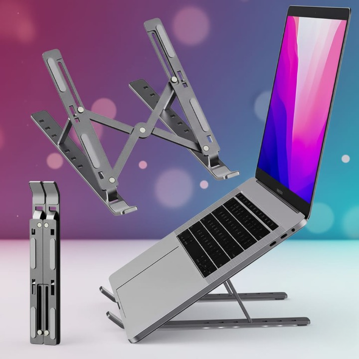 Metal Laptop Stand | Adjustable Foldable Laptop Stand | Portable Laptop Stand With Box & Cover