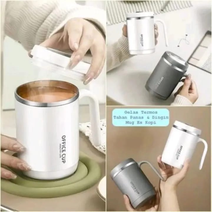 Office Cup: 500ml Double-Walled Stainless Steel Coffee Mug with Ergonomic Handle, Splash-Proof Lid, and Minimalist "Healthy Life" Aesthetic for Home & Workspace - Image 2