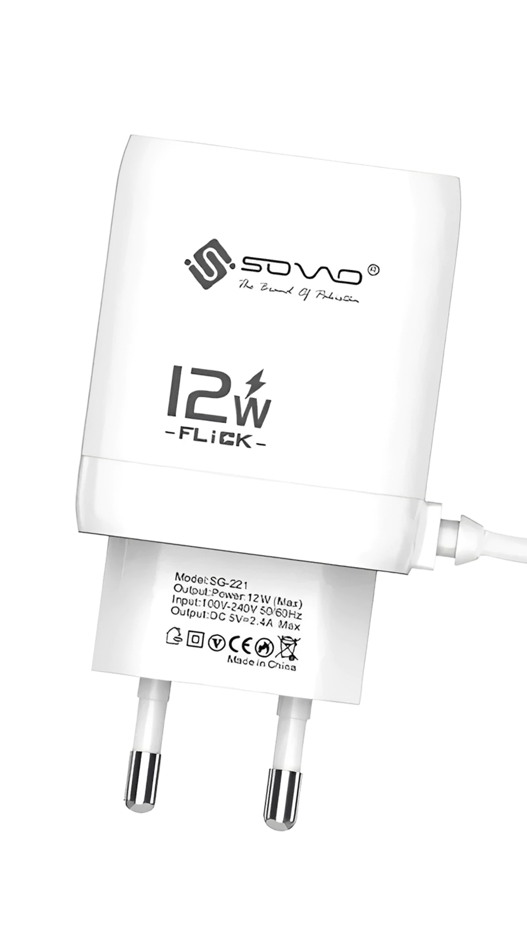 SOVO Flick Series SG-221 12W Fast Charger with Micro & Type-C USB Cable – 2.4A Auto ID Adaptive Charging - Image 2