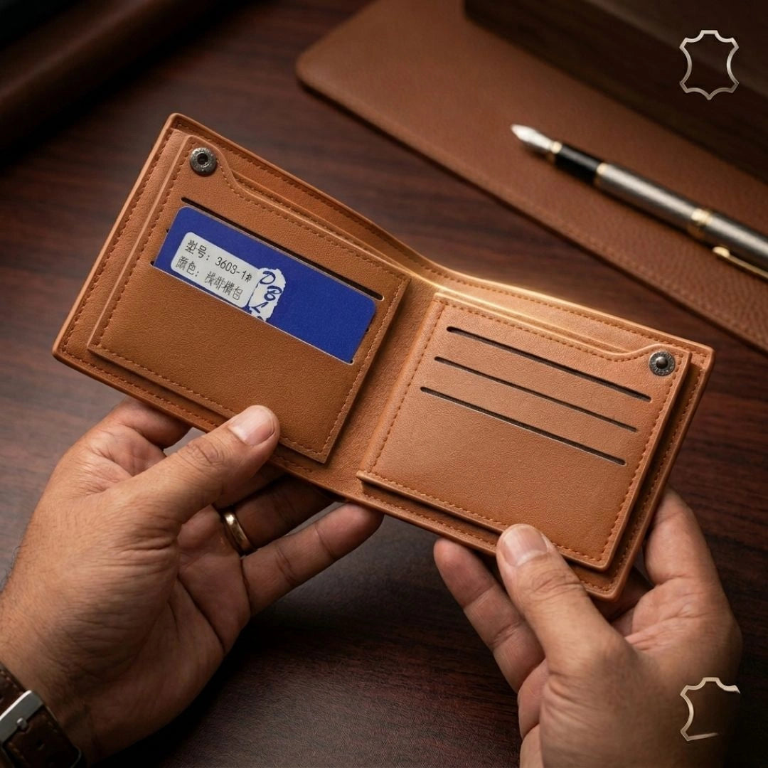Anchor Emblem Bifold Leather Wallet with Box – Multi Card Slots, Cash Pocket & Zipper Pocket - Image 4