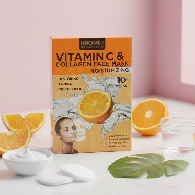 HAQKALI Professional Care Vitamin C & Collagen Moisturizing Face Mask - Restoring, Toning, and Brightening (pack of 10) - Image 2