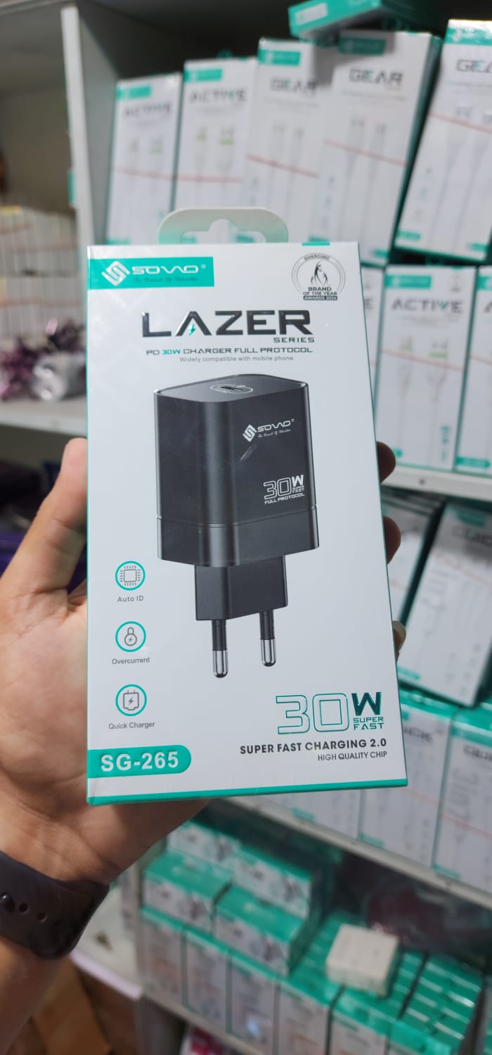 SOVO SG-265 LAZER 30W Super Fast C to C Charger – PD & QC 3.0 Type-C Adapter with Type-C Cable - Image 4