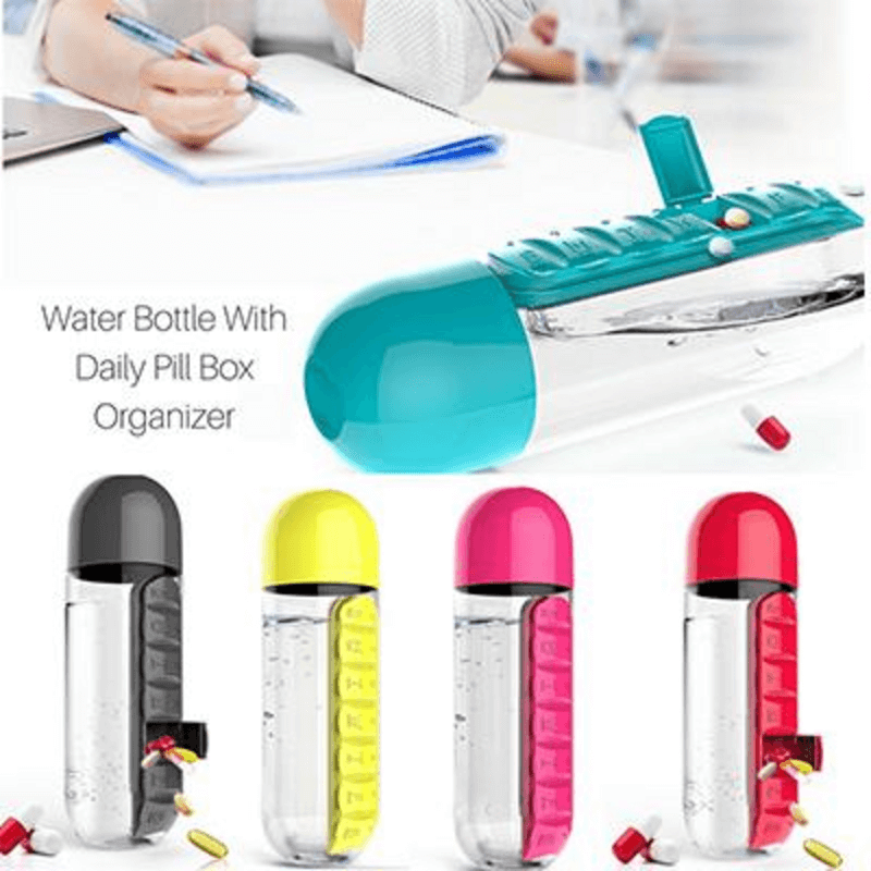 2 In 1 Water Bottle With Built In 7 Day Pill Organizer And Cup Cap Durable Portable Design For Daily Use | Random Color - Image 2