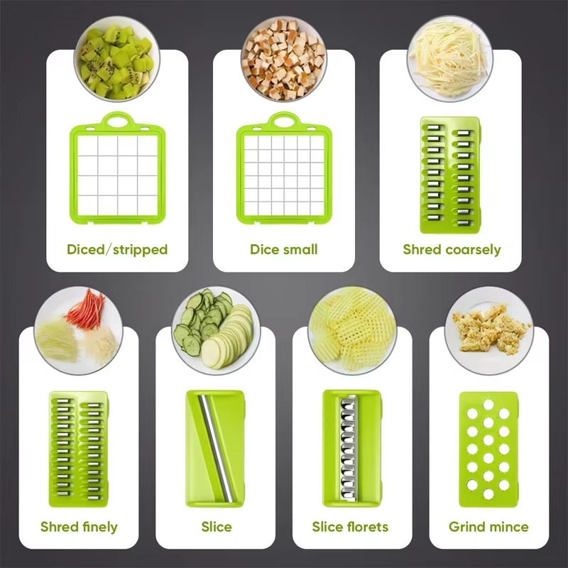 Vegetable Chopper 16 Pcs Set – Manual Onion Chopper, Food Slicer, Dicer, Grater & Potato Cutter with Handle – Multi-Function Kitchen Tool - Image 3
