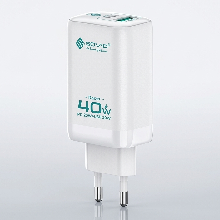 SOVO Racer Series SG-250 40W Dual Port Fast Charger | USB-A + USB-C PD Wall Adapter - Image 2