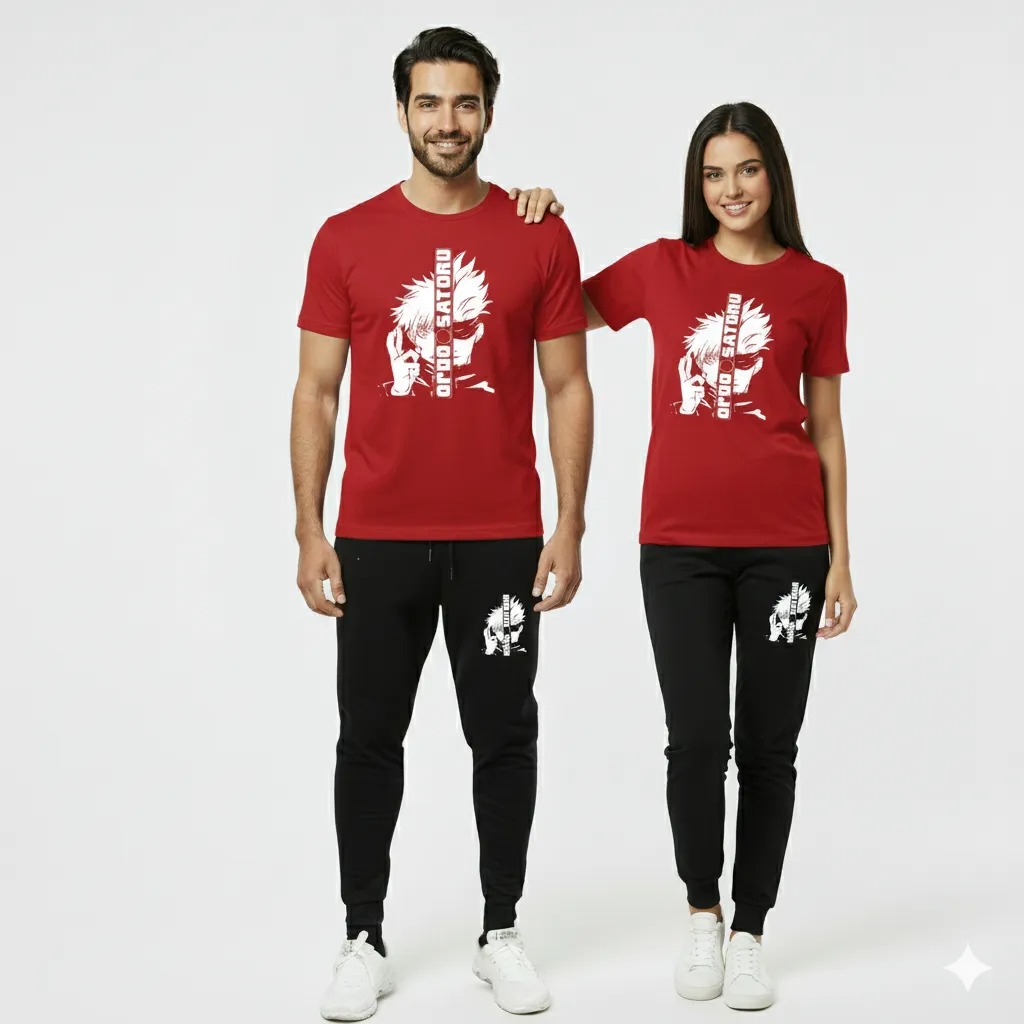 Top Trending Gojo Satoru Anime Printed Tracksuit for Men & Women – Premium Casual T-Shirt & Trouser Set (Random Color) - Image 3