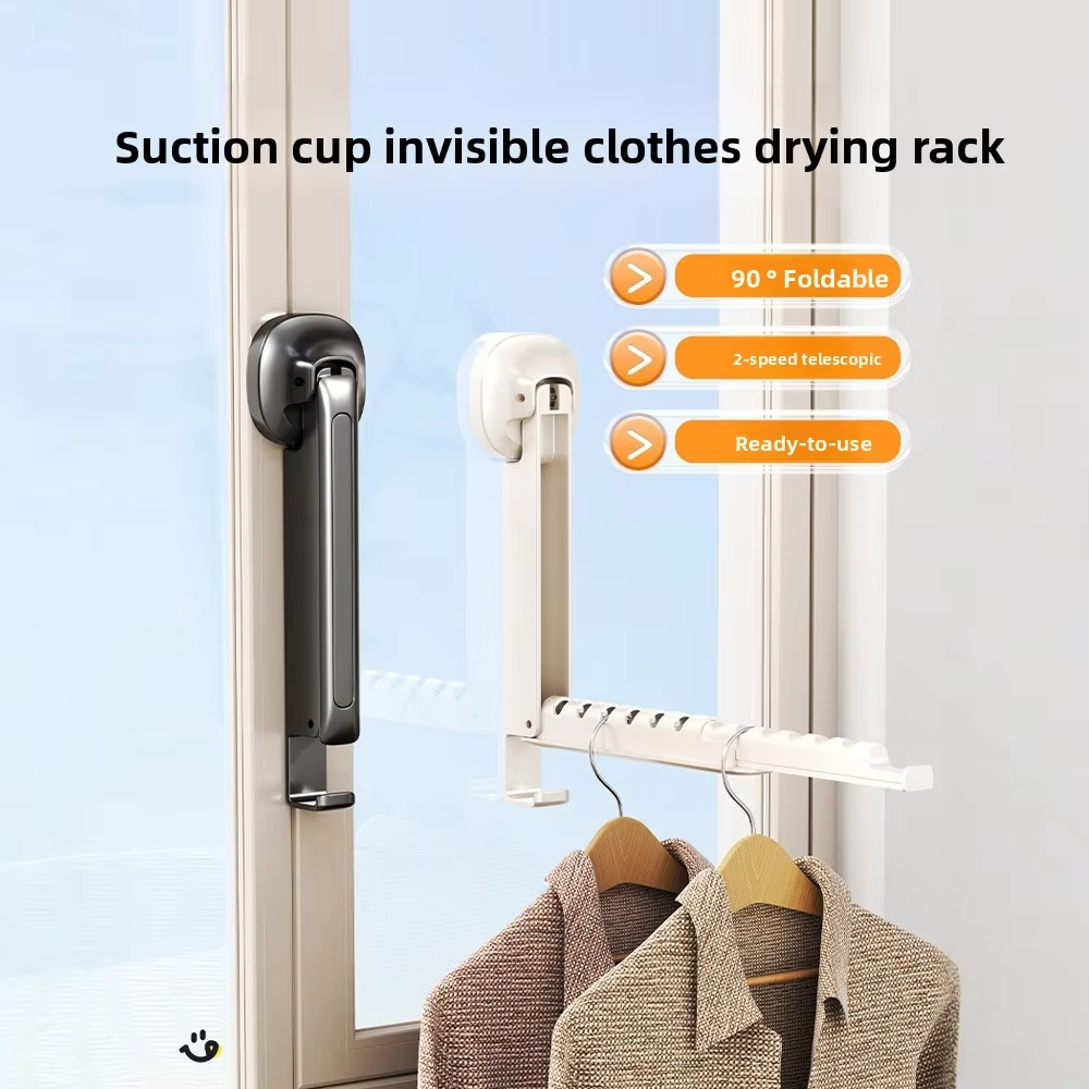 Folding Wall Mounted Clothes Drying Rack With Suction Cup Retractable Portable Space Saving Laundry Organizer - Size 13.5Inch (Random Colour)