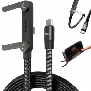 2-In-1 Data Cable With Stand | Nylon Braided USB C To USB C Cable 1.5M | 240W Fast Charging Cord For Smartphones, Tablets & Laptops