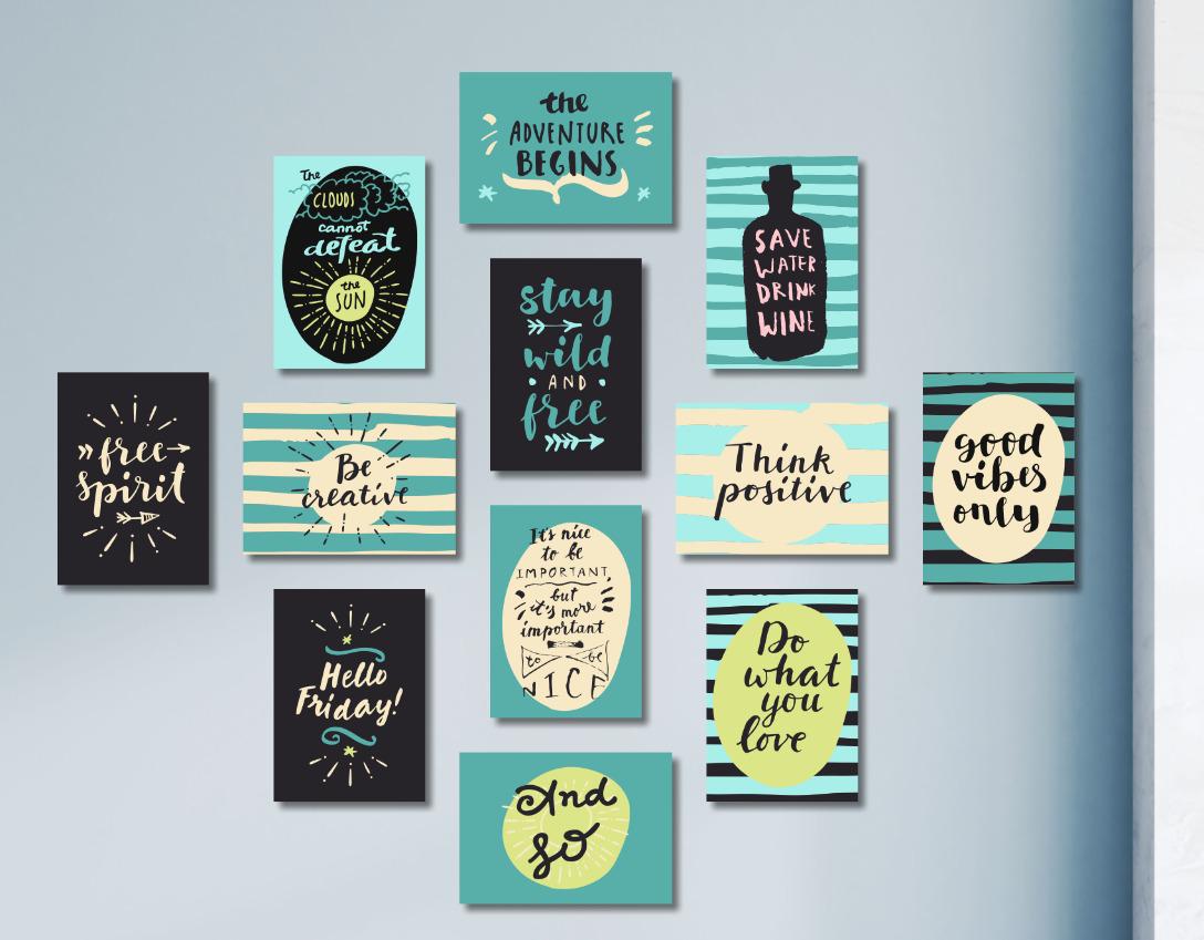 Inspirational Quotes And Motivational Calligraphy Wooden Sticky Tiles 12 Pcs Set 5x7 Inches Easy Mounting
