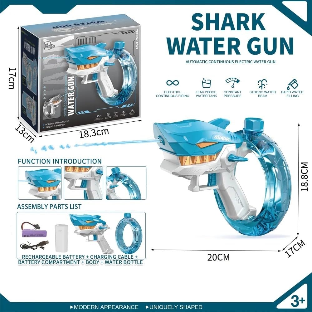 Rechargeable Shark Water Gun – High Pressure Electric Water Blaster Toy For Kids, Long Range Water Shooter, Fun Outdoor Summer Play (Random Color) - Image 4