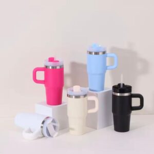 Mini Insulated Tumbler with Handle – Stainless Steel Travel Mug with Straw Lid (Hot & Cold) (480ml)