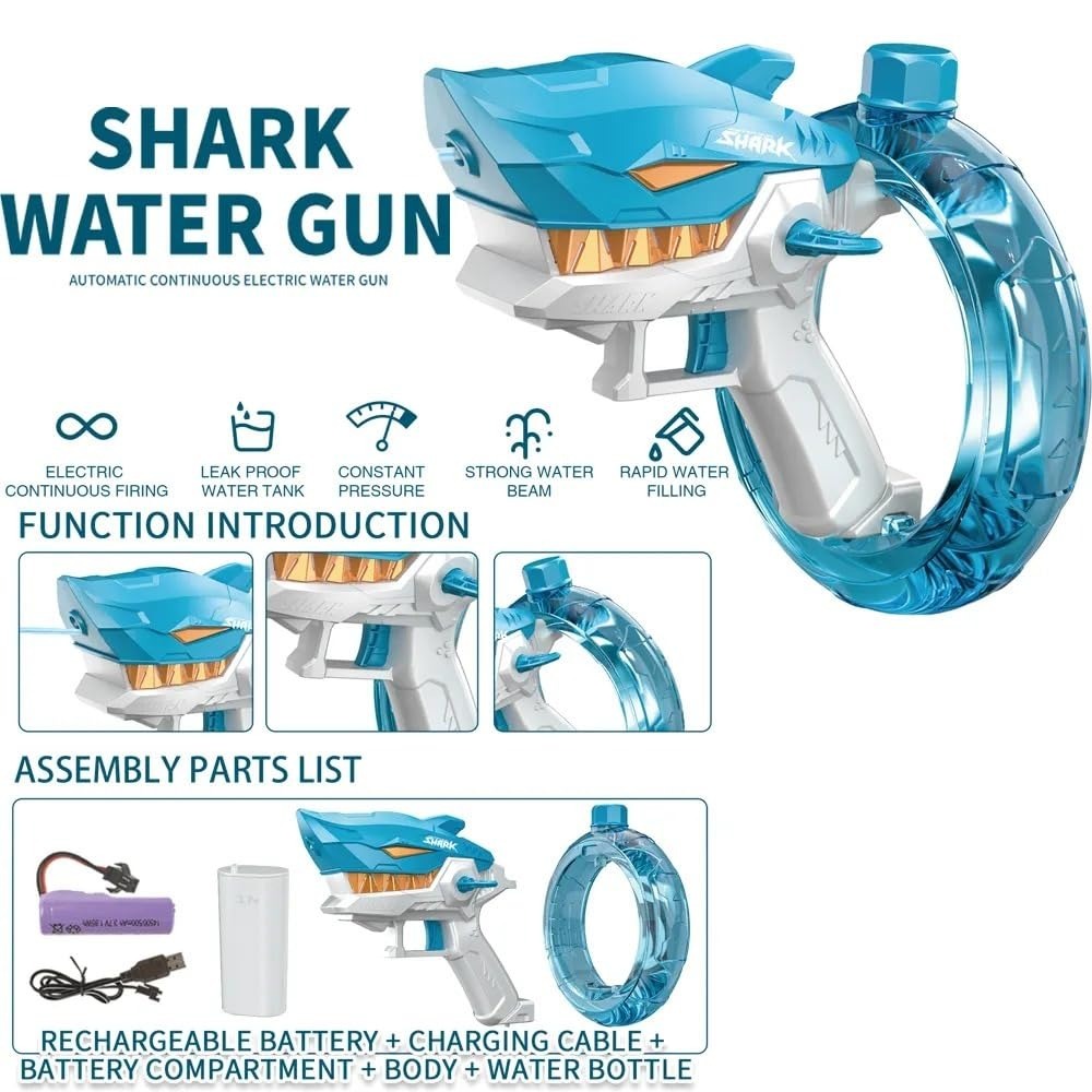 Rechargeable Shark Water Gun – High Pressure Electric Water Blaster Toy For Kids, Long Range Water Shooter, Fun Outdoor Summer Play (Random Color) - Image 2