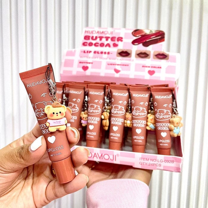 Huda Moji Cute Teddy Style Cocoa Butter High Pigmented Lip Gloss Set – Nude Shades (Pack of 2) - Image 4