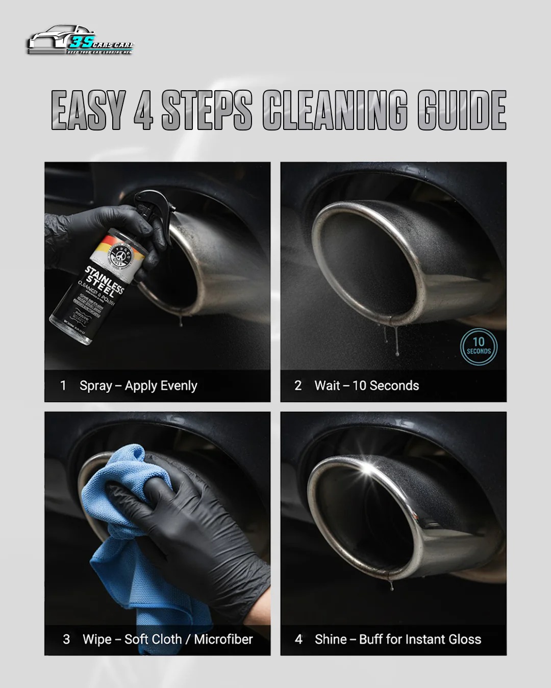 Stainless Steel Cleaner & Polish – Fingerprint Remover & Protective Shine Spray | THREE GUYS - German Engineered (250) ML - Image 3
