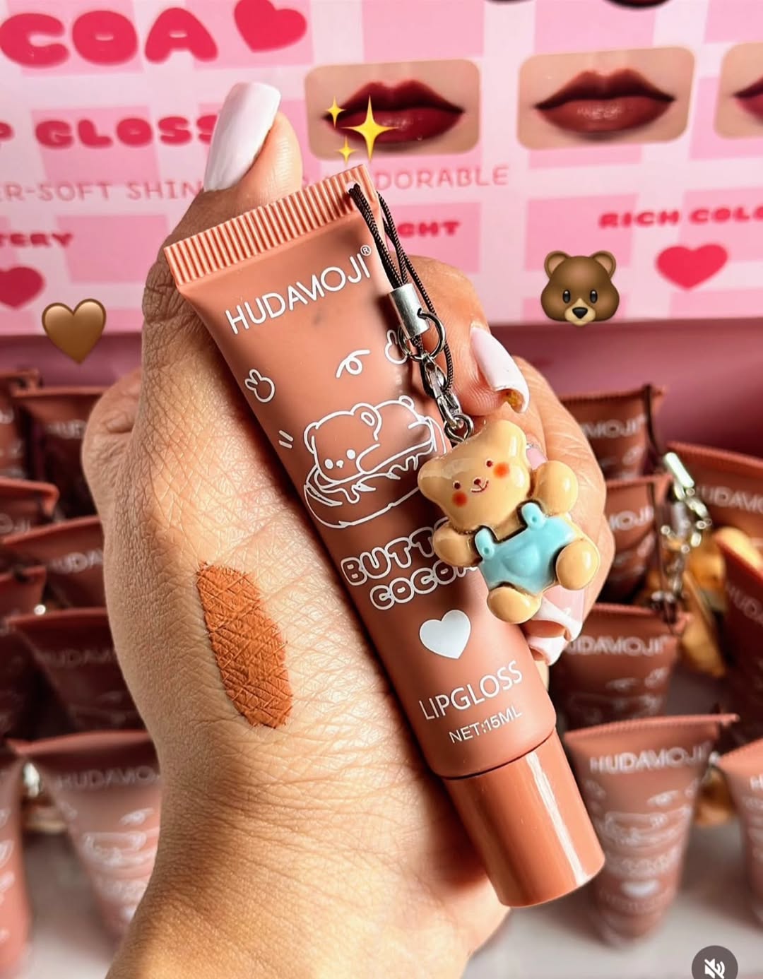 Huda Moji Cute Teddy Style Cocoa Butter High Pigmented Lip Gloss Set – Nude Shades (Pack of 2) - Image 5