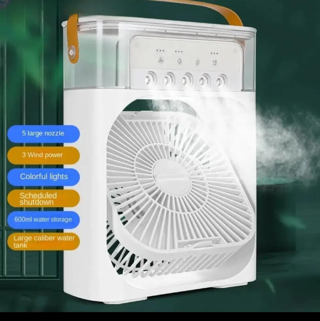 9-Inch Desktop Water Mist Fan – Portable Humidifier Air Cooler with 5-Hole Spray, 3 Speed Modes, and LED Night Light (Not Rechargeable) - Image 2