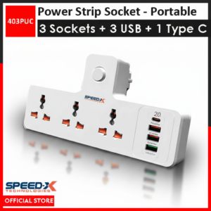 ProfessionProfessional Premium Portable Power Strip 3 Sockets + 3 USB + 1 Type-C Port From International Brand Speed-Xal Premium Portable Power Strip 3socket+3usb+1type-c Port from International Brand: Speed-x