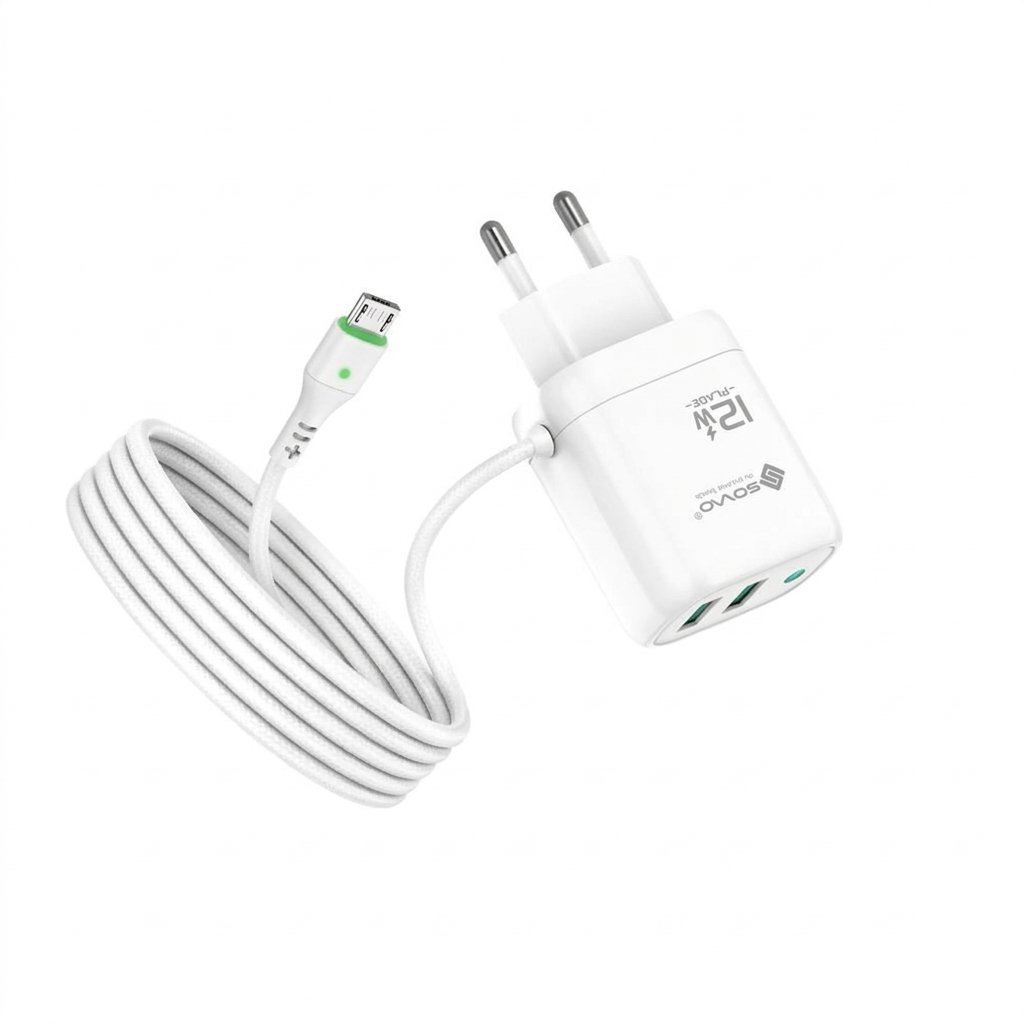 SOVO Flick Series SG-221 12W Fast Charger with Micro & Type-C USB Cable – 2.4A Auto ID Adaptive Charging - Image 3