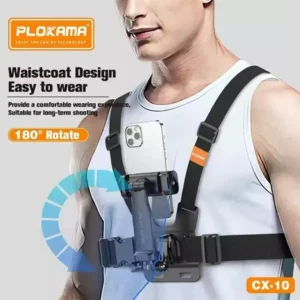 PLOKAMA CX10 Action Camera And Phone Chest Mount Holder 360 Adjustable Harness Strap For Sports Hiking Vlogging