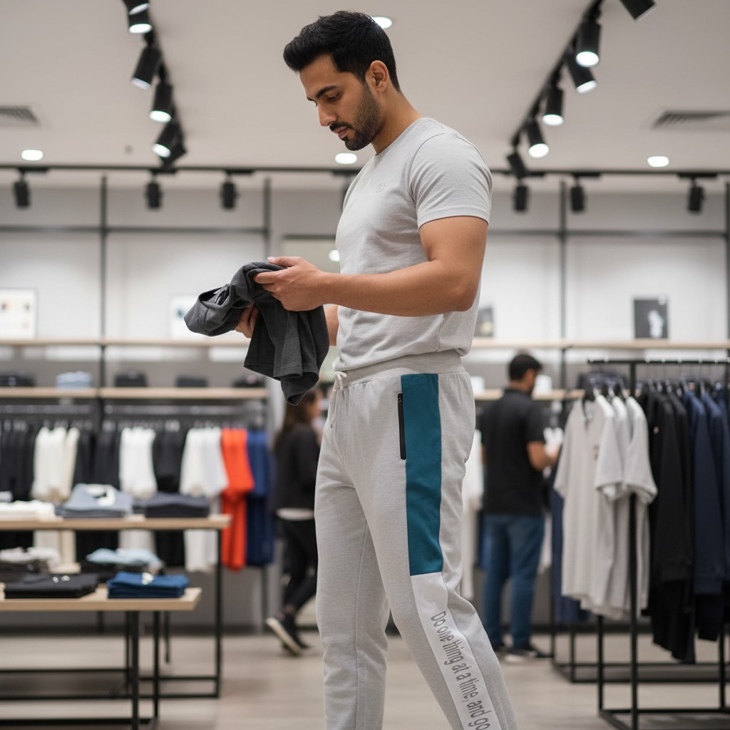 Grey Panel Trouser For Men French Terry Fabric Adjustable Waist 28 To 34 Inches Length 40 Inches - Image 3