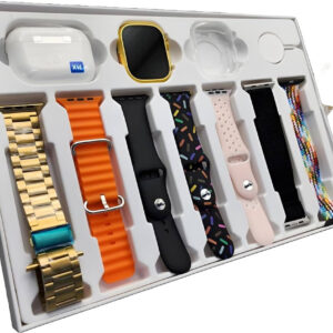 I20 Ultra Max Suit Smartwatch 10-in-1 Box – 2.3-Inch Large Display with 7 Mixed Color Straps and AirPods 2 – Complete Smart Combo Set for Men and Women (Random Color)