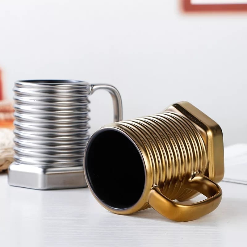Screw Shape Ceramic Coffee Mug: Unique 3D Porcelain Tea Cup with Sculptural Twist Design. - Image 2