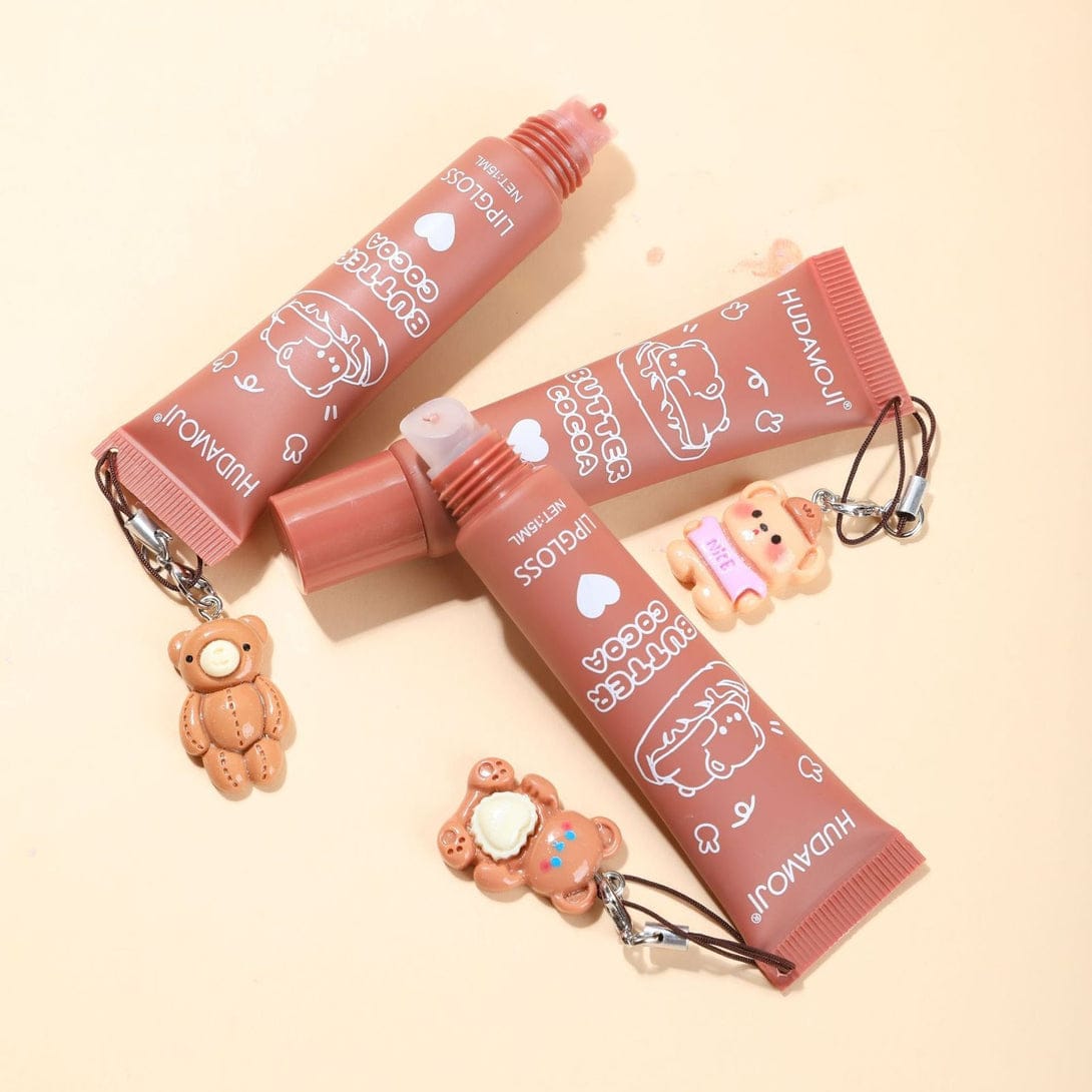 Huda Moji Cute Teddy Style Cocoa Butter High Pigmented Lip Gloss Set – Nude Shades (Pack of 2)