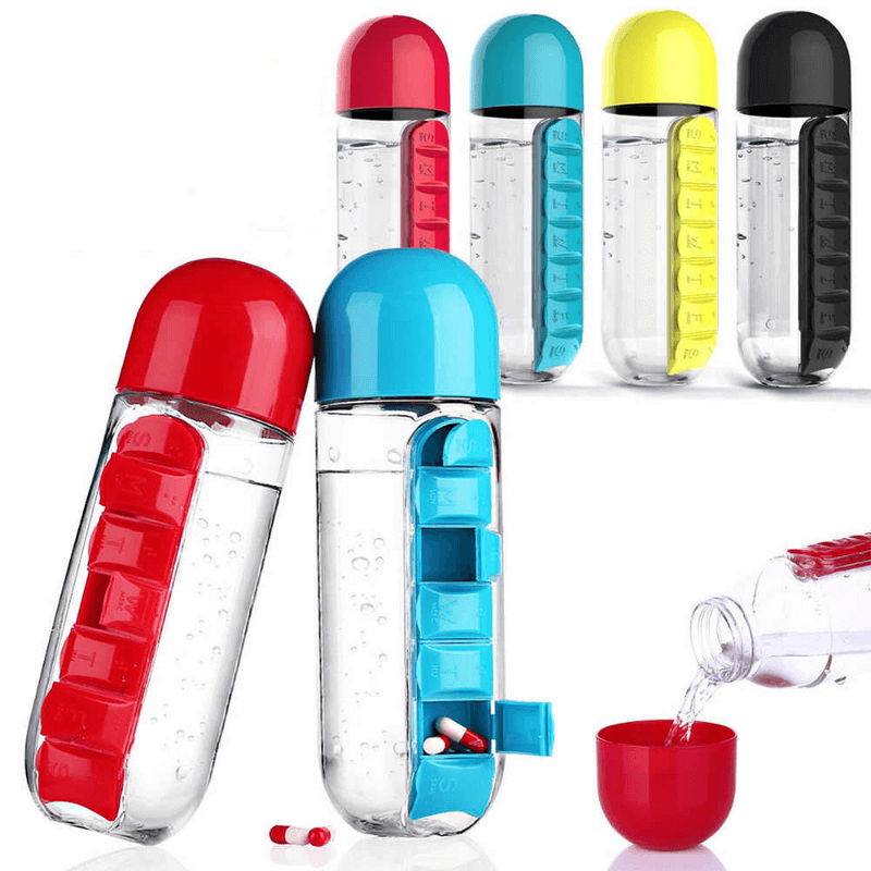 2 In 1 Water Bottle With Built In 7 Day Pill Organizer And Cup Cap Durable Portable Design For Daily Use | Random Color - Image 3