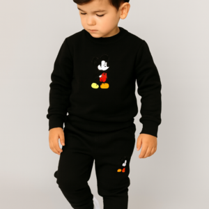 Black Mickey Mouse Printed Kids Tracksuit | Winter Fleece Sweatshirt & Trouser Set for Boys & Girls – Warm & Stylish Outfit  FOR BABY AND KIDS
