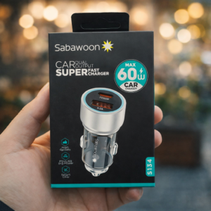 Sabawoon S134 60W Original Car Charger Adapter – PD + USB Dual Port Fast Charging for All Mobile Phones