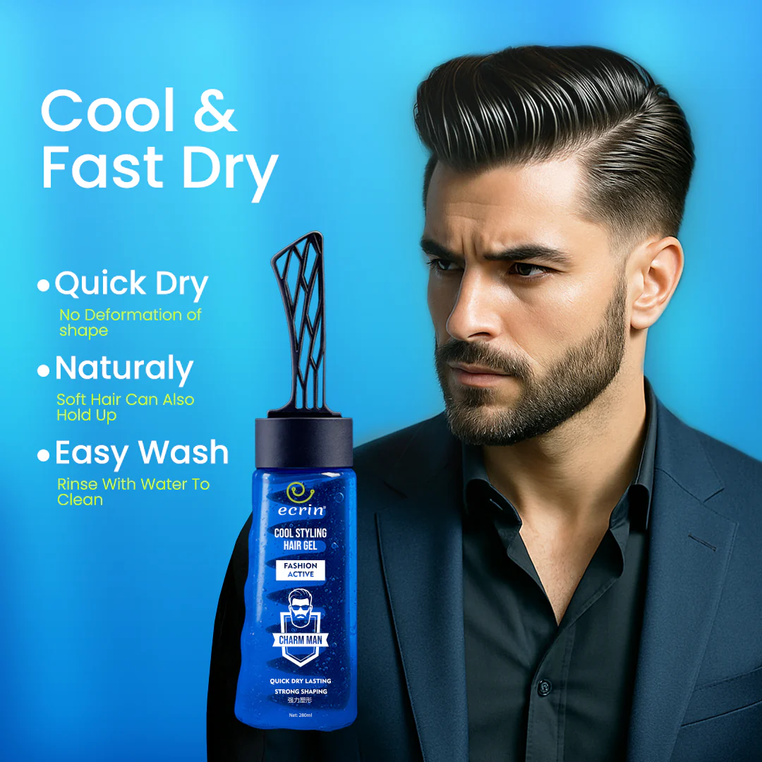 ECRIN Cool Styling Hair Gel with Active Collagen | Strong Hold, No Flakes, Nourishing Formula for All Hair Types, Daily Use Gel with Refreshing Cool Effect - With Comb (280ml) - Image 2