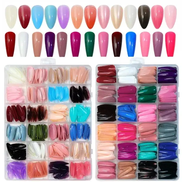 576 pcs nails with box ,Reusable Artificial nails, 24 different colours, beautiful fake nails American Nail for Girls Women Without Glow (Random color) - Image 2