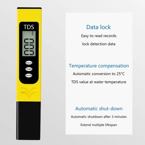 Portable Digital Water TDS, EC, And Temperature Meter (3-in-1) With ATC Function, 1ppm Resolution, 0-9990ppm Purity Tester - Image 2